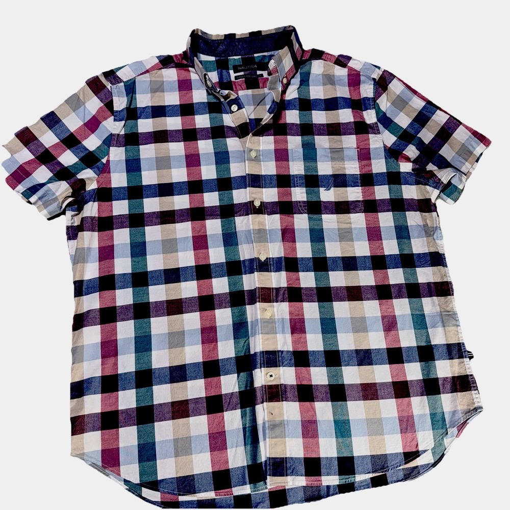Nautica Men's XL Plaid Check Button Down Shirt Classic Fit Stretch Preppy Casual